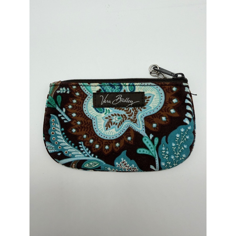 Vintage Y2K Vera Bradley Java Blue Zip ID Case Coin Purse Wallet Key Ring 2006